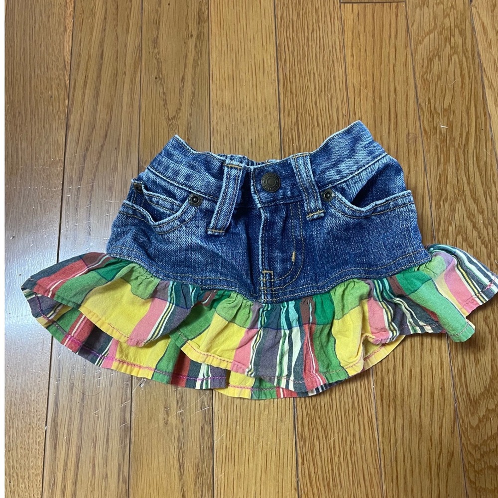 Ralph Lauren Baby Girls Denim Plaid Ruffle Skirt Blue Multi 9M